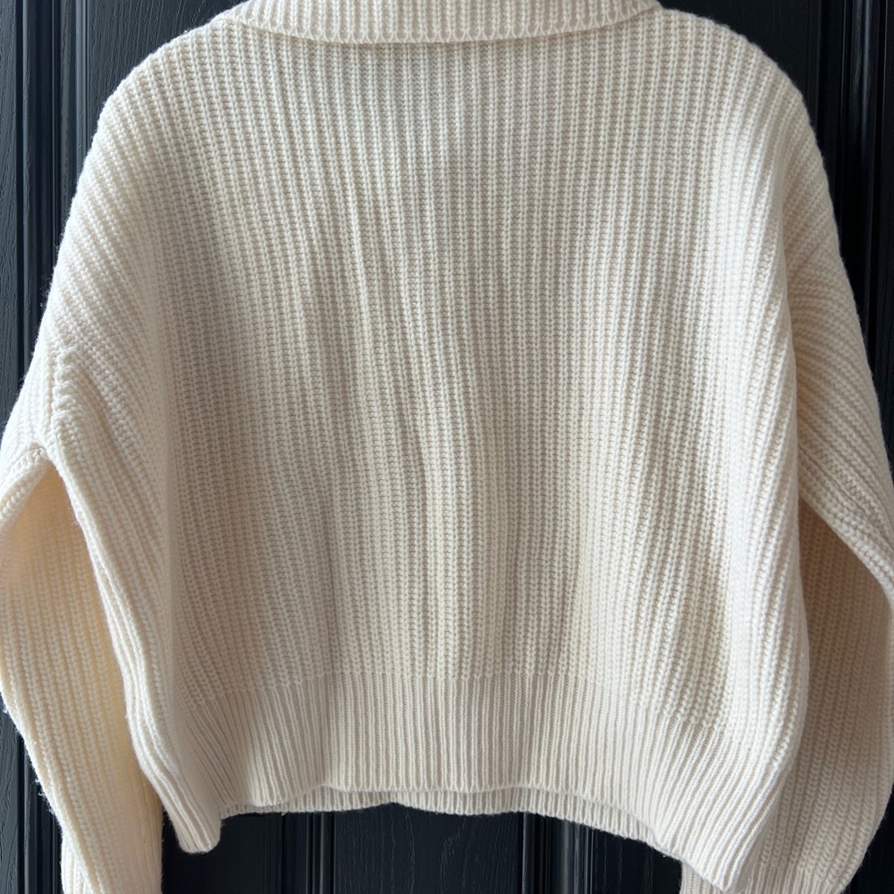 Sandro Cream Cable Knit Zip Sweater - Picture 5 of 6